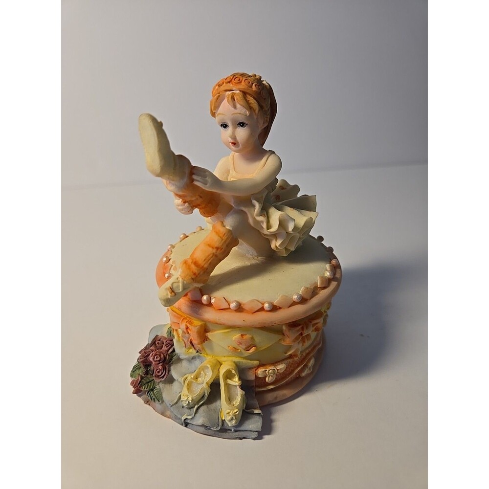 RARE Vintage 80s Little Girl Ballerina Resin Figure Figurine Trinket Box